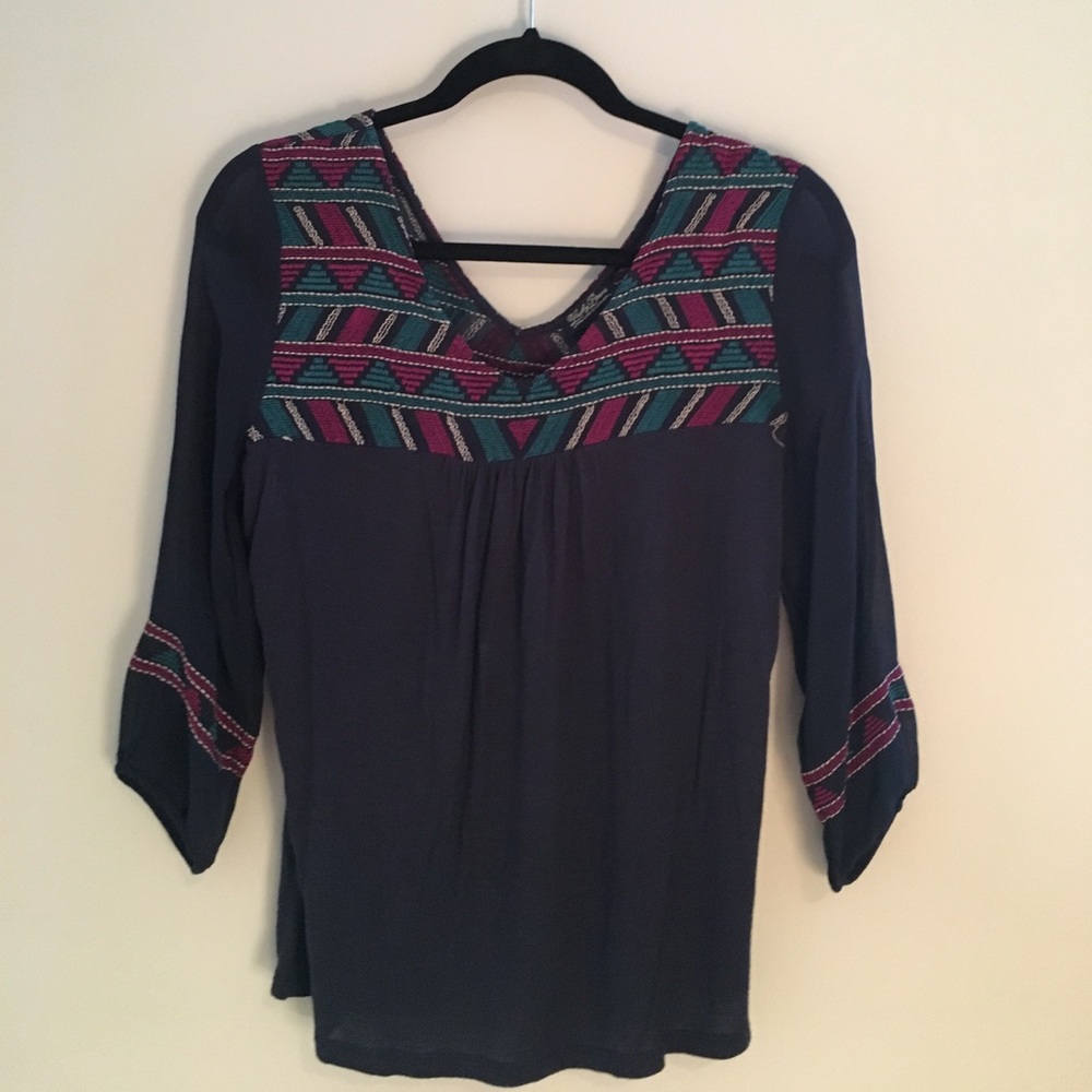 Dark Blue Blouse with 3/4 Sleeves